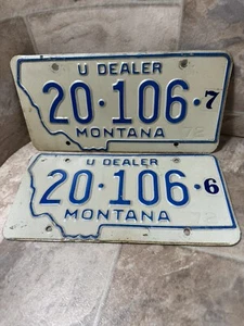 Vintage 1972 Montana PAIR DEALER License Plates, White with Blue, Preowned - Picture 1 of 3