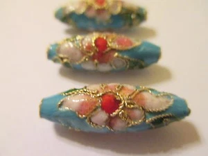 12 Light Blue with Gold Trim 26 x 8 mm Cloisonne Beads CSX2 - Picture 1 of 5
