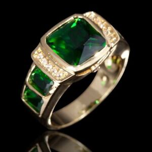 Luxury Fashion Jewelry Gold Filled Mens Rings Emerald Engagement Size 13 Gift
