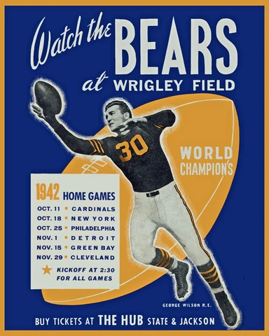 Wall Art of Chicago Bears 1942 Season Schedule Poster, 8x10 Photo Cover