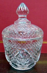 Ciotola per caramelle/zucchero/condimento in vetro taglio vintage con coperchio - taglio diamantato - Foto 1 di 2