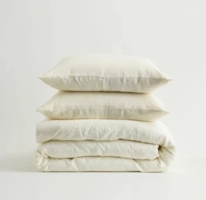 NWT- Quince European Linen Ivory Duvet Cover & 2 Sham! King/ Cal King ! (771) - Picture 1 of 8