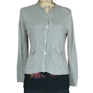 Eileen Fisher Womens Medium Cardigan Sweater Gray Silk Rayon Crop 3/4 Sleeve - Picture 1 of 12