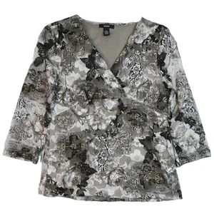 Blusa top donna Alfani taglia L blusa floreale grigio pizzo scollo a V manica 3/4 - Foto 1 di 13