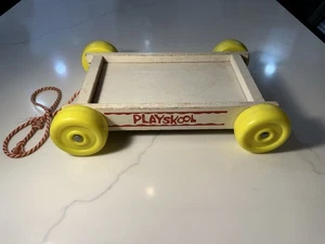 VTG Playskool White Wooden Wagon w/ Red Graphics & Pull String~ WAGON ONLY - Picture 1 of 6