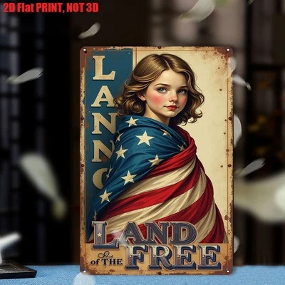 Vintage Land of the Free Metal Tin Signs American Flag Patriotic Wall Decor Art - Image 1 of 4