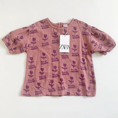 NWT ZARA TODDLER GIRL TULLIP PRINT TOP size 5 - Image 1 of 4