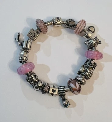 Authentic Pandora Sterling Silver Bracelet & Charms- Retired Lot of 20 - Image 1 of 4