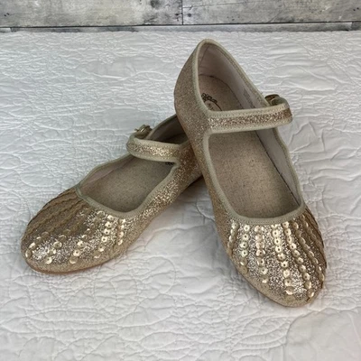 Joy Folie Hazel Mary Janes Gold Sequins Glitter Holiday Party - Girls 4 - EUC! - Image 1 of 4