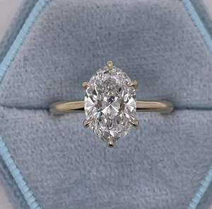 3CT Oval Cut  Lab Grown Diamond Engagement Ring Solitaire  14K  Yellow Gold - Picture 1 of 8