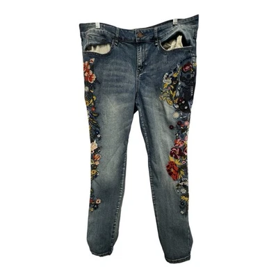 Pantalones de mezclilla William Rast para mujer 32 perfectos ajustados florales esqueleto caprichoso brujo Foto 1 de 4