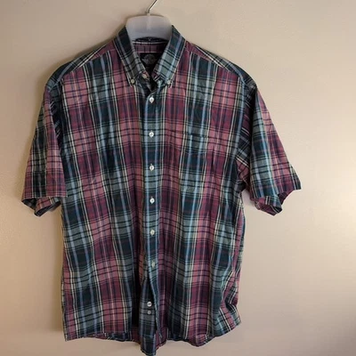 Men's Dockers Indigo Short Sleeve Plaid Button Down Size M Red/Blue/Green - Image 1 of 4