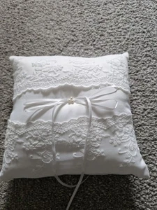 White Satin & LaceWedding Ring Pillow - Picture 1 of 7