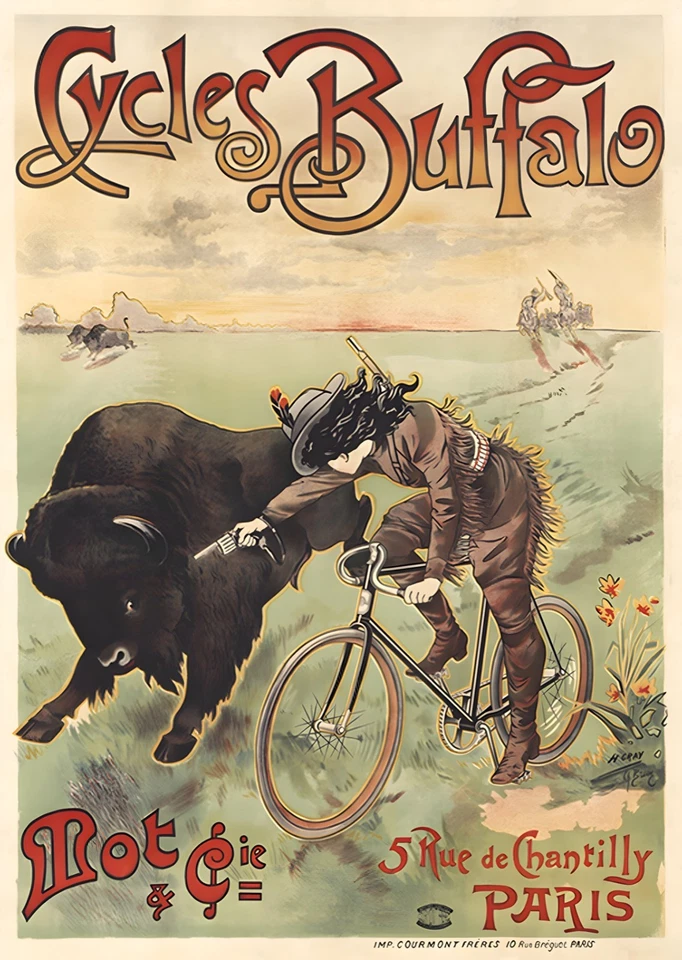 16280.Wall Decor Poster.Interior Art.Cycles Buffalo Ad Wild West Cowgirl Bison - Image 1 of 1