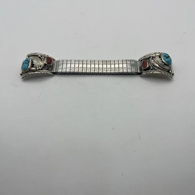 Correa de reloj nativa americana de plata esterlina turquesa y coral pepita JW Foto 1 de 4