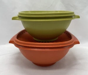 Vintage Tupperware Servalier Bowls Orange Green 838 840 - Picture 1 of 12