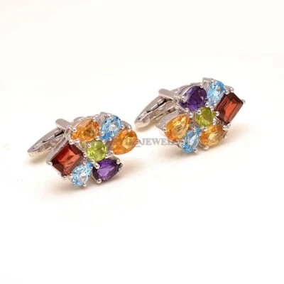 Multi piedras preciosas naturales con gemelos de plata de ley 925 #2059 Foto 1 de 4