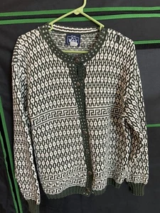 Woolrich Woman Cardigan Sweater Size XL Green Ivory See Pics Read - Picture 1 of 7
