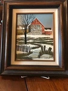 H.Hargrove Oil Painting On Canvas. Preowned 8”x 10” Serigraph Signed. Barn - Picture 1 of 6