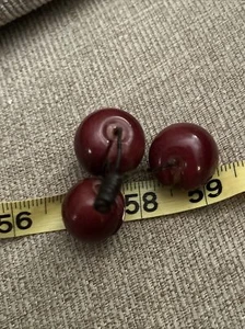 Vintage Italian Alabaster Stone Fruit - Cluster of Three Red Cherries - Picture 1 of 8