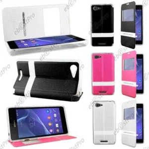 Accessoire Housse Coque Etui S-View Flip Cover Sony Xperia E3 D2203 +Film Stylet - Photo 1 sur 9