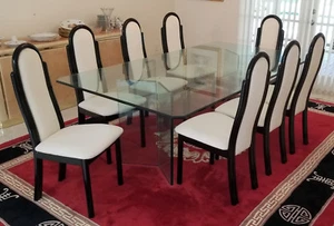 SET OF 8 VINTAGE 80's ITALIAN BLACK LACQUER WOOD DINING CHAIRS - Picture 1 of 12