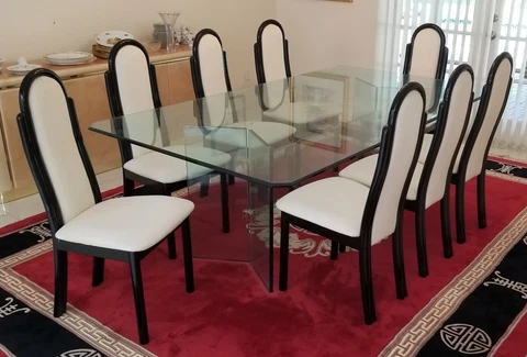 SET OF 8 VINTAGE 80's ITALIAN BLACK LACQUER WOOD DINING CHAIRS Cover