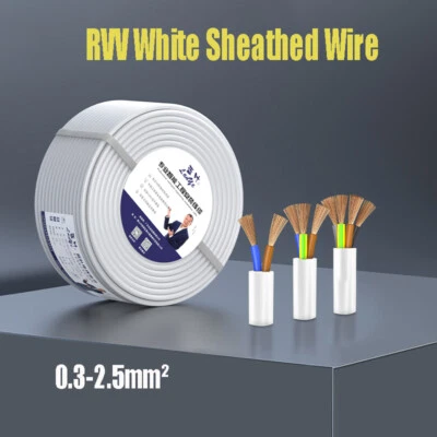 Pure Copper Core RVV White Sheathed Wire 2 Core Flexible Cable Wire 0.3-2.5mm² - Image 1 of 4