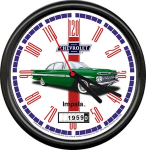 Licensed 1959 Impala Green 2 Door Sedan Chevrolet General Motors Sign Wall Clock - Picture 1 of 1