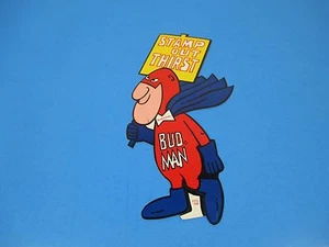 1970er Bud Man Budweiser Bier Stempel Durst Werbung Promo Aufkleber 9" x 4,5" S092 - Bild 1 von 1