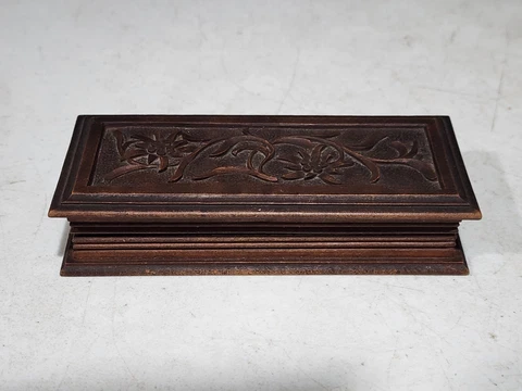 Antique Buttons Sewing Accessories Carved Flowers Wooden Box Cover