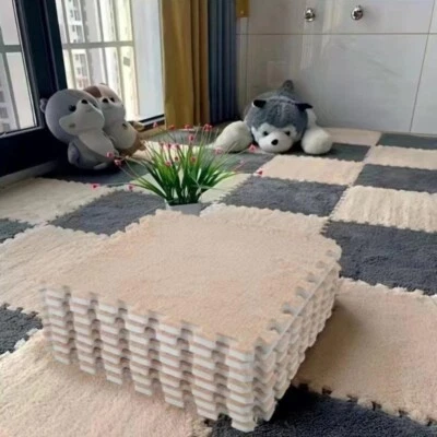 10Pcs Interlocking Foam Mats, Plush Carpet Tiles Plush Rugs Interlocking Floor - image 1 of 4
