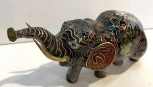 Vintage Cloisonné Elephant Figurine Brass Tusk 2”Tx4”W - Picture 1 of 8
