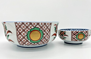 VintageKutani ware Japanese rice bowls large bowl and small bowl set noodle bowl