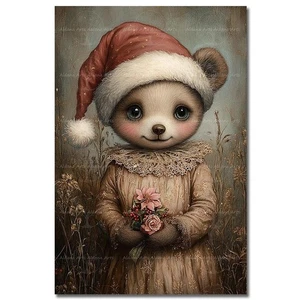 VICTORIAN CHRISTMAS BEAR ART PRINT, Fantasy Animal Poster, Holiday Santa  Decor - Picture 1 of 2