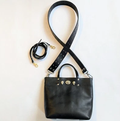 TRIBE ALIVE DIY Redone Black Genuine Leather Skull Punk Goth CROSSBODY BAG - Image 1 of 4