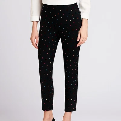 Calça de seda Silkland preta bordada bolinhas cintura alta tornozelo tamanho 6 - Imagem 1 de 4