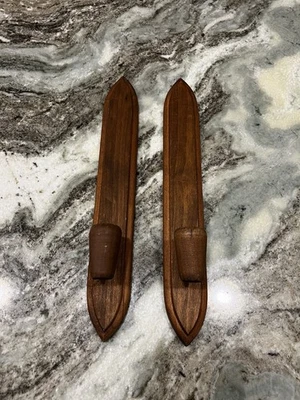 2 HODA MCM Wooden Candle Wall Sconces Danish Taper/Votive Holder 15”H Dallas,Tex - Image 1 of 4