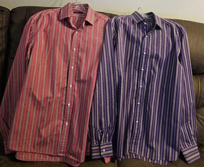 Lote de 2 Camisas Ralph Lauren Púrpura Etiqueta Rayas Abotonadas XL Hechas en Italia  Foto 1 de 4