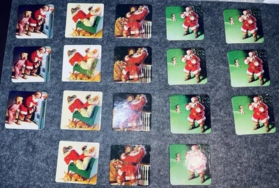 Vintage Coca-Cola Cork Christmas Coasters Square Lot Of 18 In 4 Styles Santa - Image 1 of 4