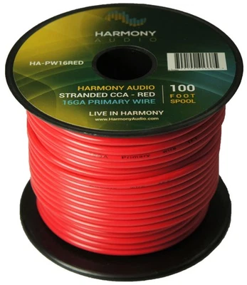 Harmony Car Primary 16 Gauge Power or Ground Wire 100 Feet Spool Red Cable New - Image 1 of 3