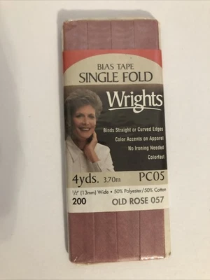 Cinta sesgada de un solo pliegue Wrights - 4 yardas - 1/2" de ancho - rosa vieja 057 Foto 1 de 3