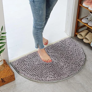 Half round Bath Mat Non-Slip Grey Bathroom Rugs Semicircle Chenille Bath Rugs Wa - Picture 1 of 4