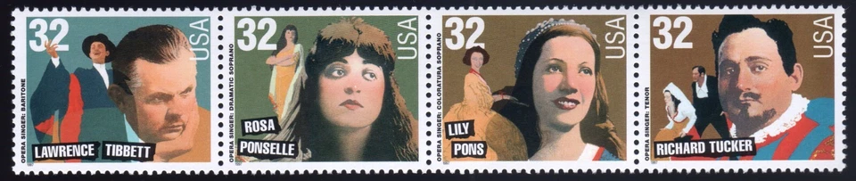 Scott #3154-3157a Opera Singers Strip (Block) of 4 Stamps - MNH Tibbett 1st - Image 1 of 1