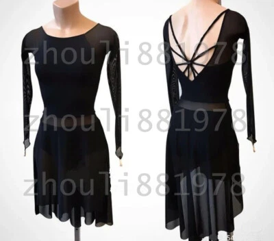 ICE DANCE WHIRLY Ice Figure Skating Dress For Competition Handmade black