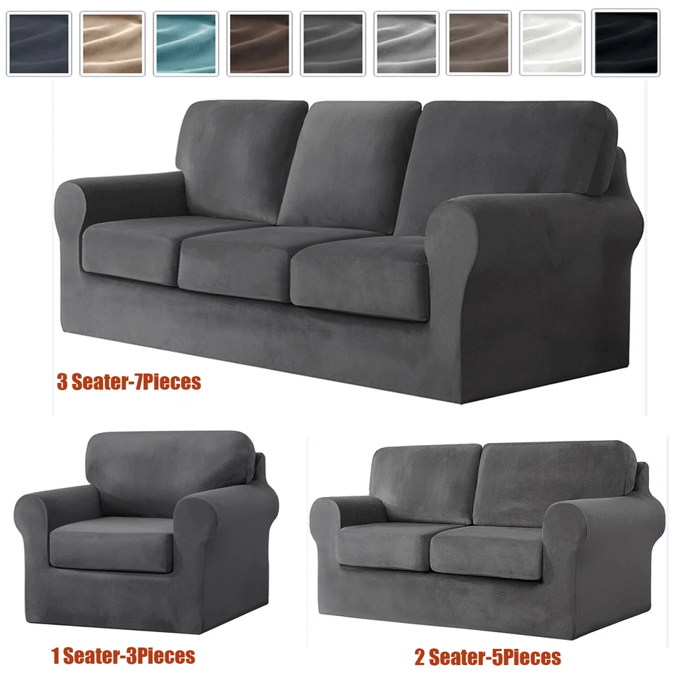 Funda protectora de sofá elástica de terciopelo de 1/2/3 plazas con cojín y funda de respaldo Foto 1 de 1