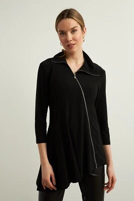 Joseph Ribkoff 213416 Black Asymmetric Zip Front Top - Image 1 of 2