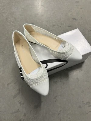 NIB Nine West SUNKISS Point Toes White Embroidered Women’s Flats Size 6M - Imagem 1 de 4