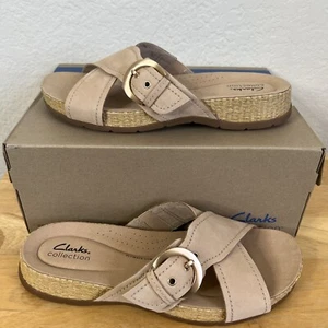 Clarks Collection Leder Slide Sandalen Reileigh mai beige Größe 10W - Bild 1 von 8