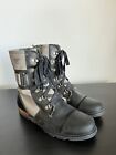 Sorel Women?S Major Carly Lace Up Black And Tan Combat Boot Size 8.5